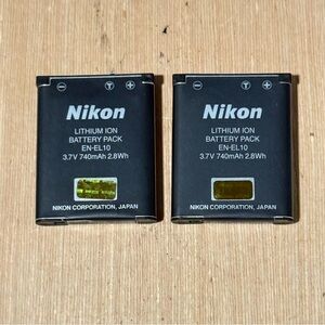2-Nikon OEM EN-EL10 740mAh 2.8Wh Li-ion Battery Used Tested Good w/Charge Read!